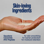 It shows that the main ingredients and each benefit.

Squalane for skin smoothing
Ceramide for barrier protection
#10-Peptide for moisture retention